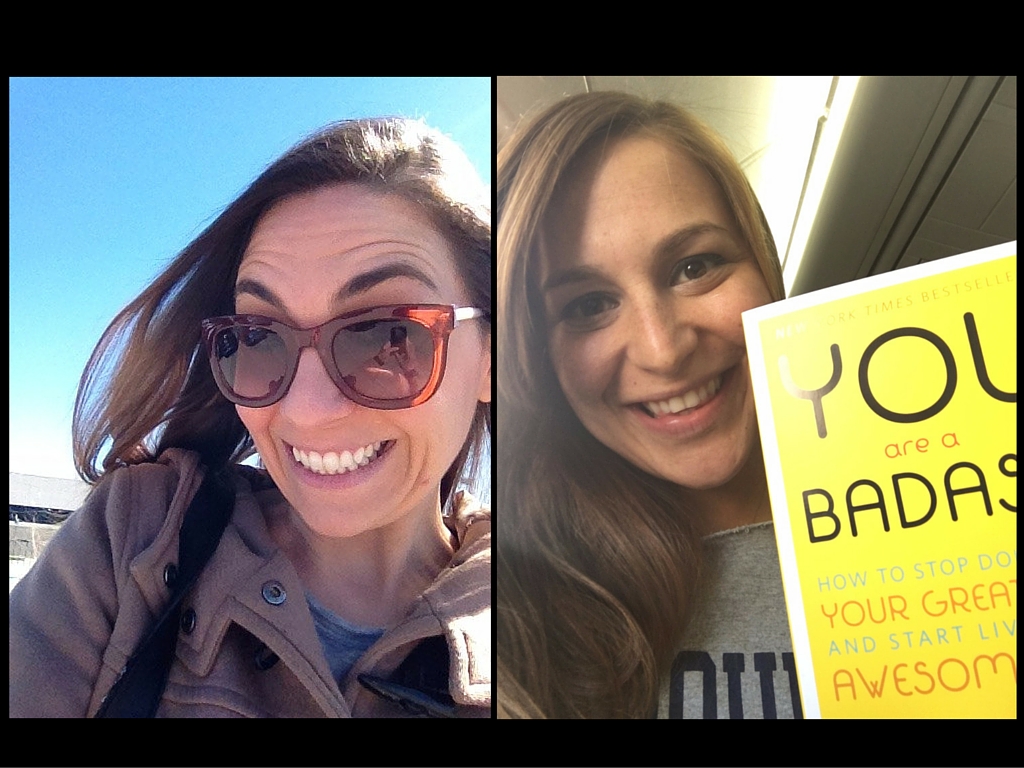TSA shooed me away pretty quickly so our goodbye was fast. There's only a picture of me in the parking lot and of Jenny on the plane with this book that EVERYONE should read. 