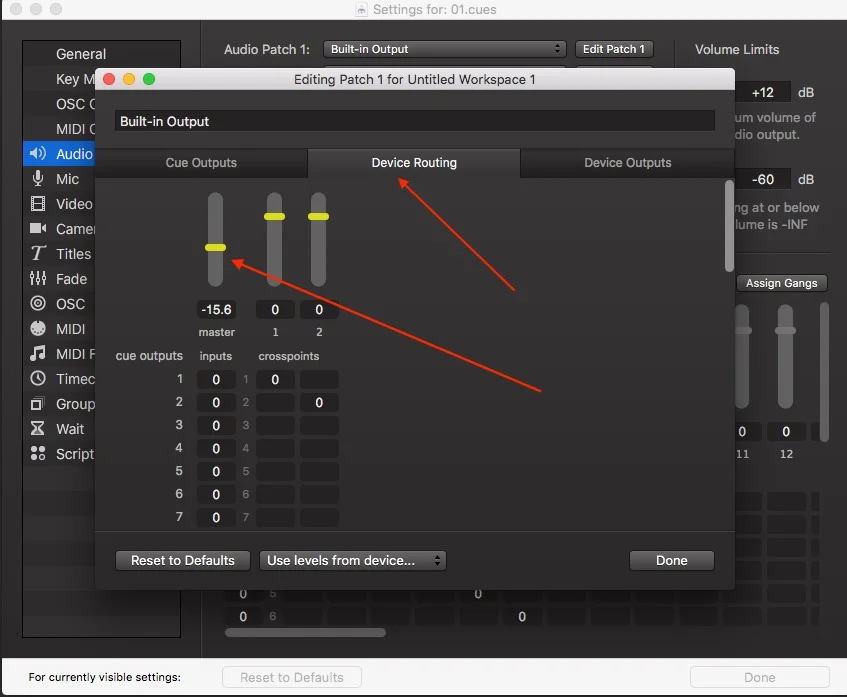 Goto Device Rounting: Adjust the Master level
