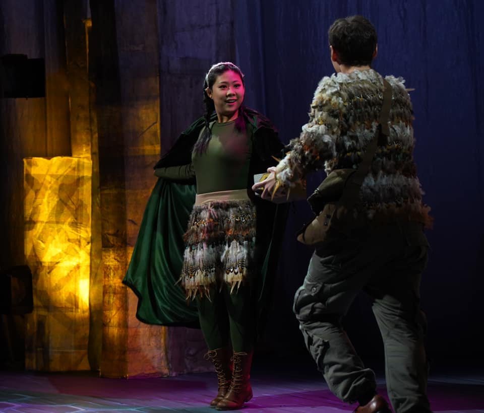  Act II: a summoned Papagena (Alina Dong ’23) greets an elated Papageno (Henrique Neves ‘22) with joy and astonishment.   