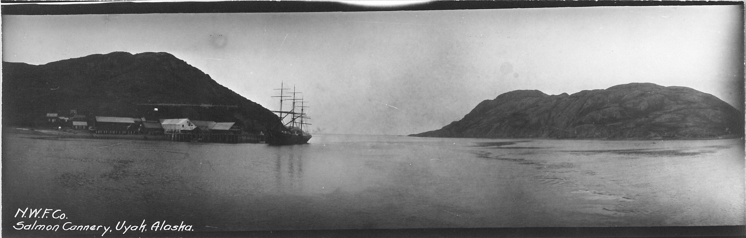One of the two canneries built at the Uyak Achorage, just inside Uyak Bay on the west side of Kodiak Island. Image from the collection of Anjuli Grantham. 