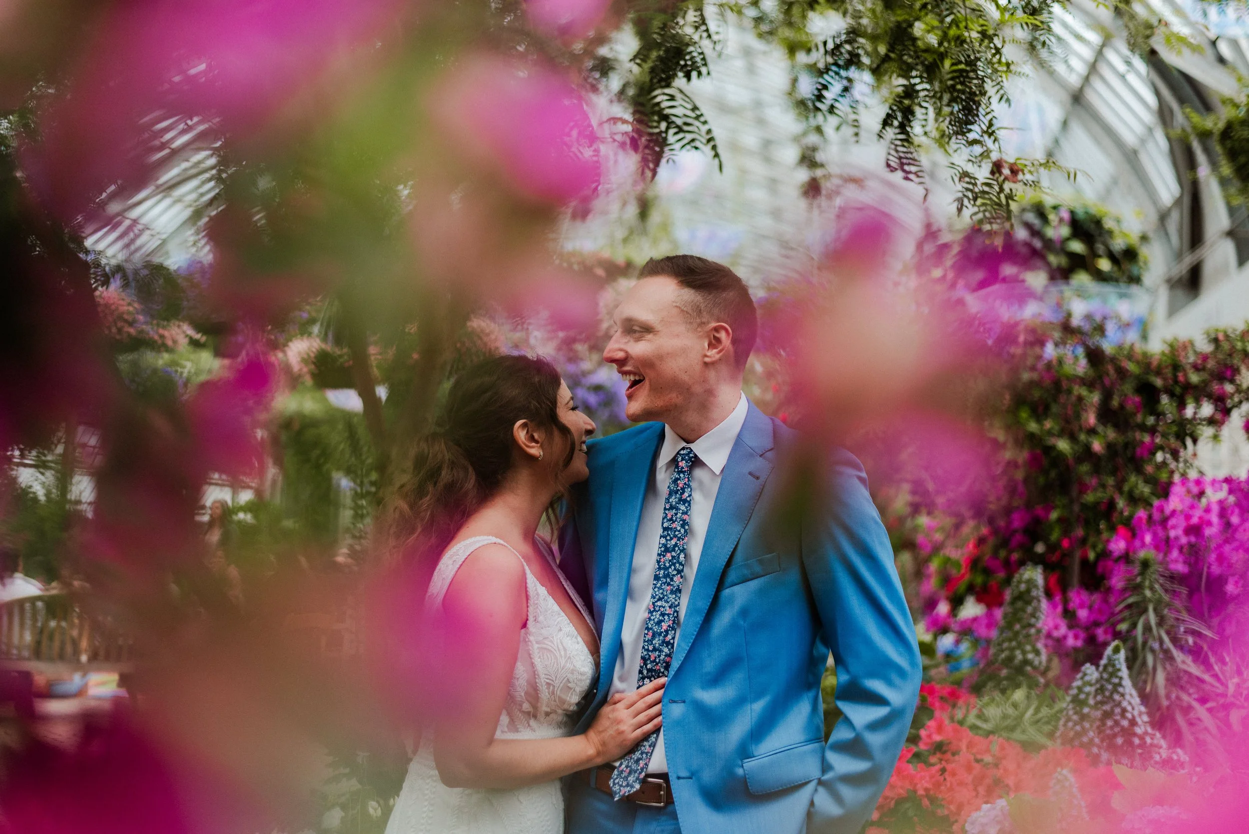 Melanie and Lucas Garfield Park Conservatory Chicago Suburb Wedding Portraits // Chicago Wedding Photographer