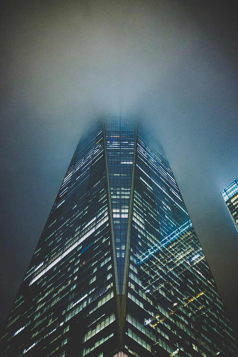 Freedom Tower coverd by clouds