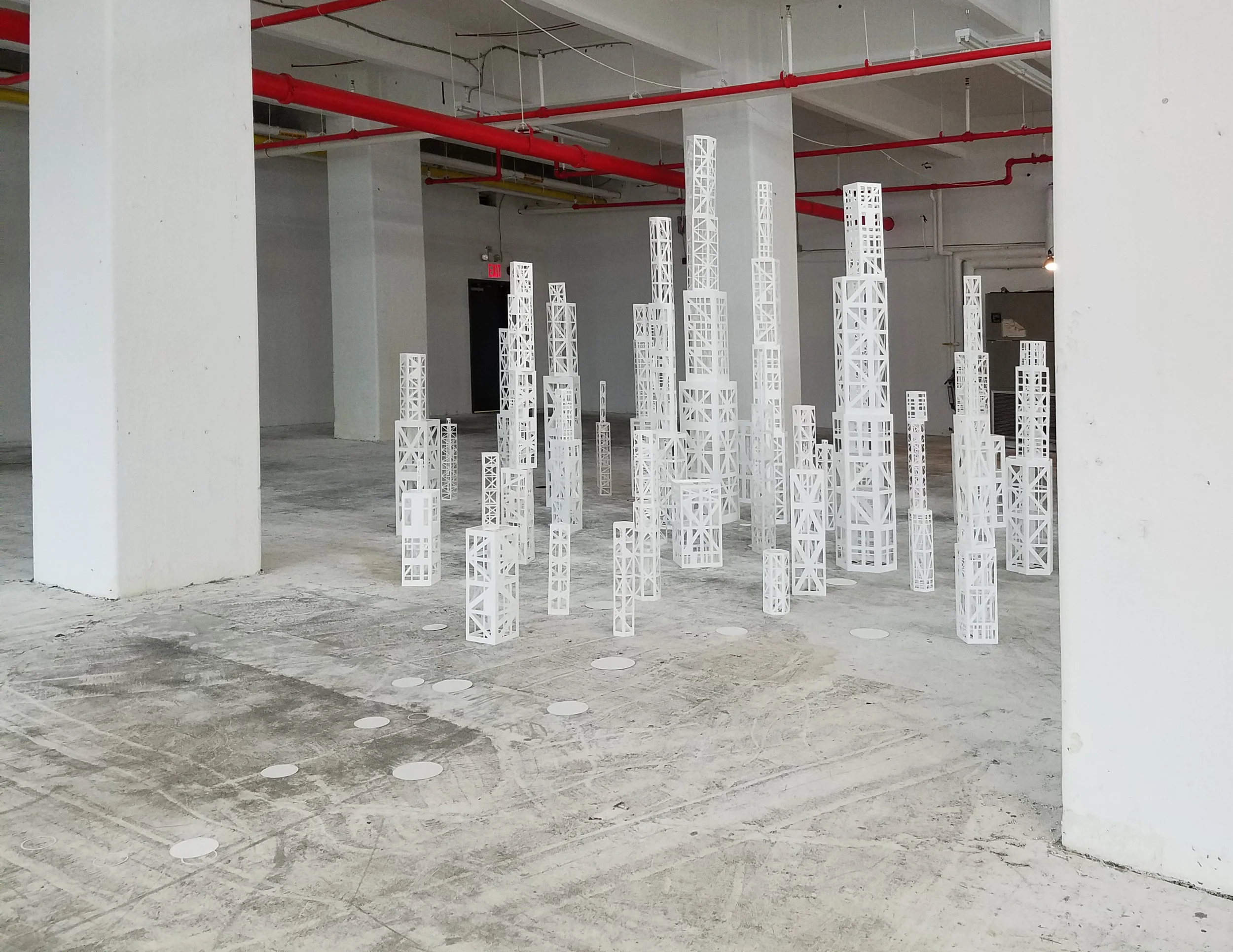 Towers: Forest Graphite, paper, monofilament, glue 2016–2017 120" × 240" × 216" (entire installation) Stephanie Beck