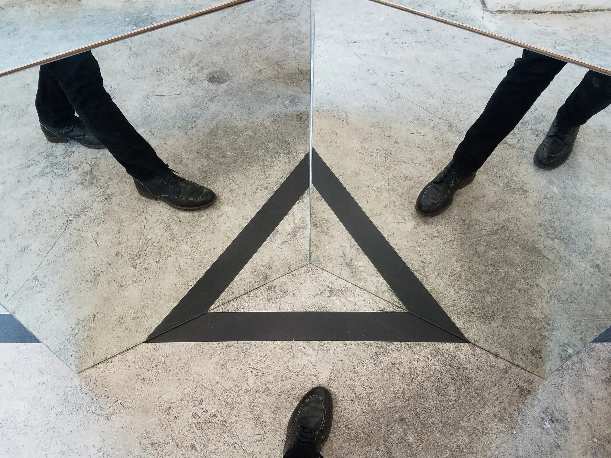 Vertices 2×4s, plywood, mirrors, Gaff tape 2017 36" × 36" × 1080" (entire installation) Derek Frankhouser