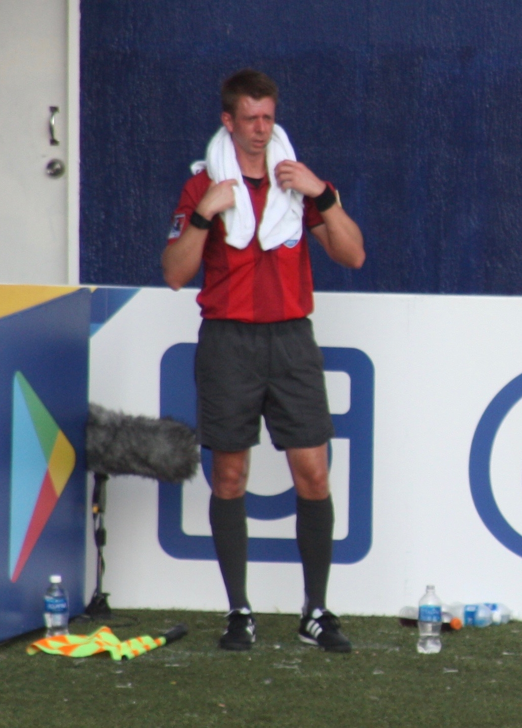 Richard Gamache during the mandatory water break for a 3:00pm match in Panama. 90+ degrees, plus humidity.