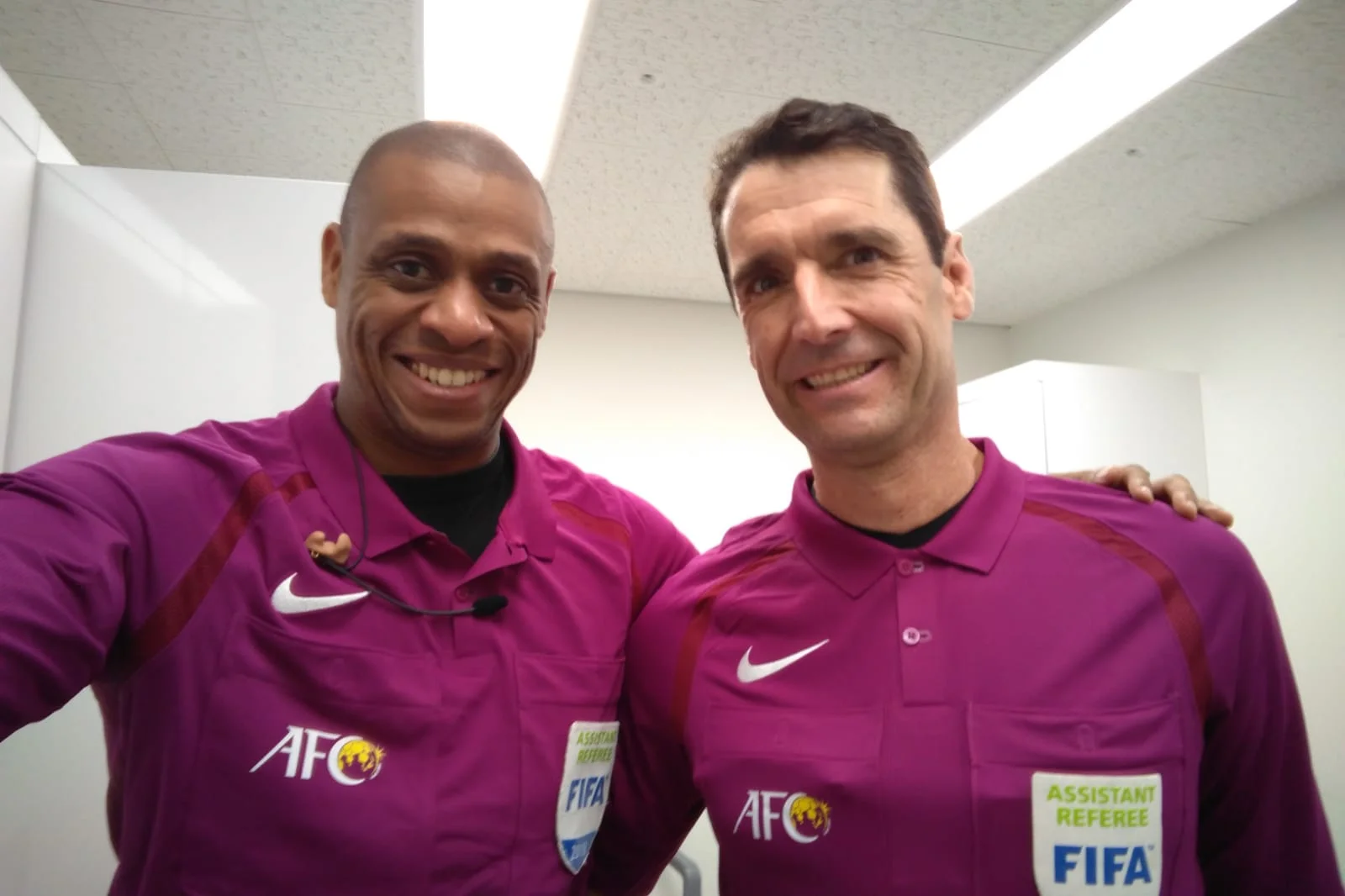 Joe Fletcher and Frank Anderson representing Canada, USA and PRO assistant referees in South Korea for the AFC Champions League Semi-final between Suwon Samsung v Kashima Antlers. Anyone else want to bring back the fuchsia uniforms?