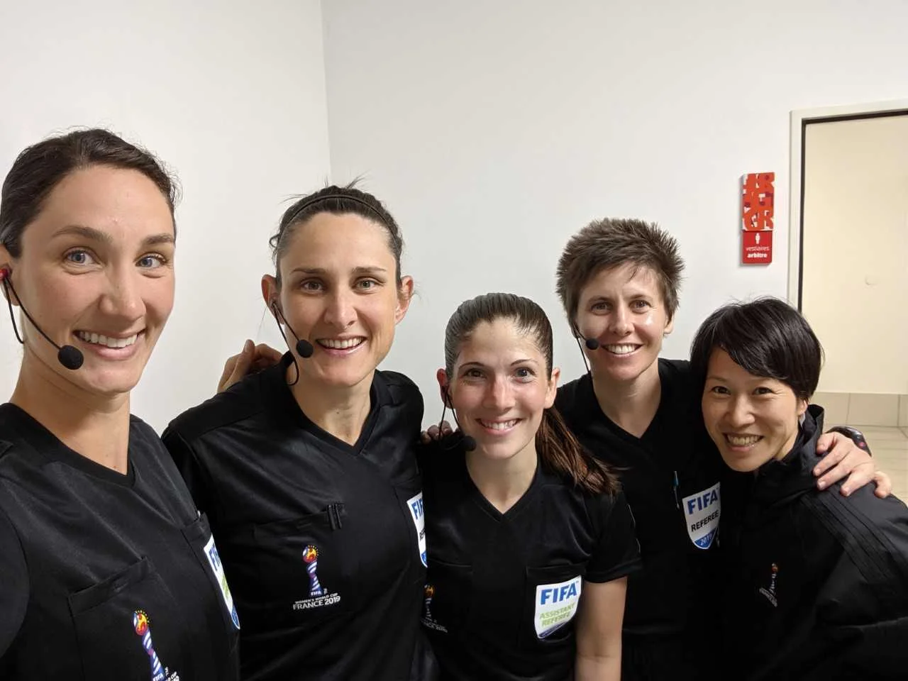 Katy Nesbitt representing PRO and the USA at the Women’s World Cup. (AR Chantal Boudreau from Canada is in the middle.)
