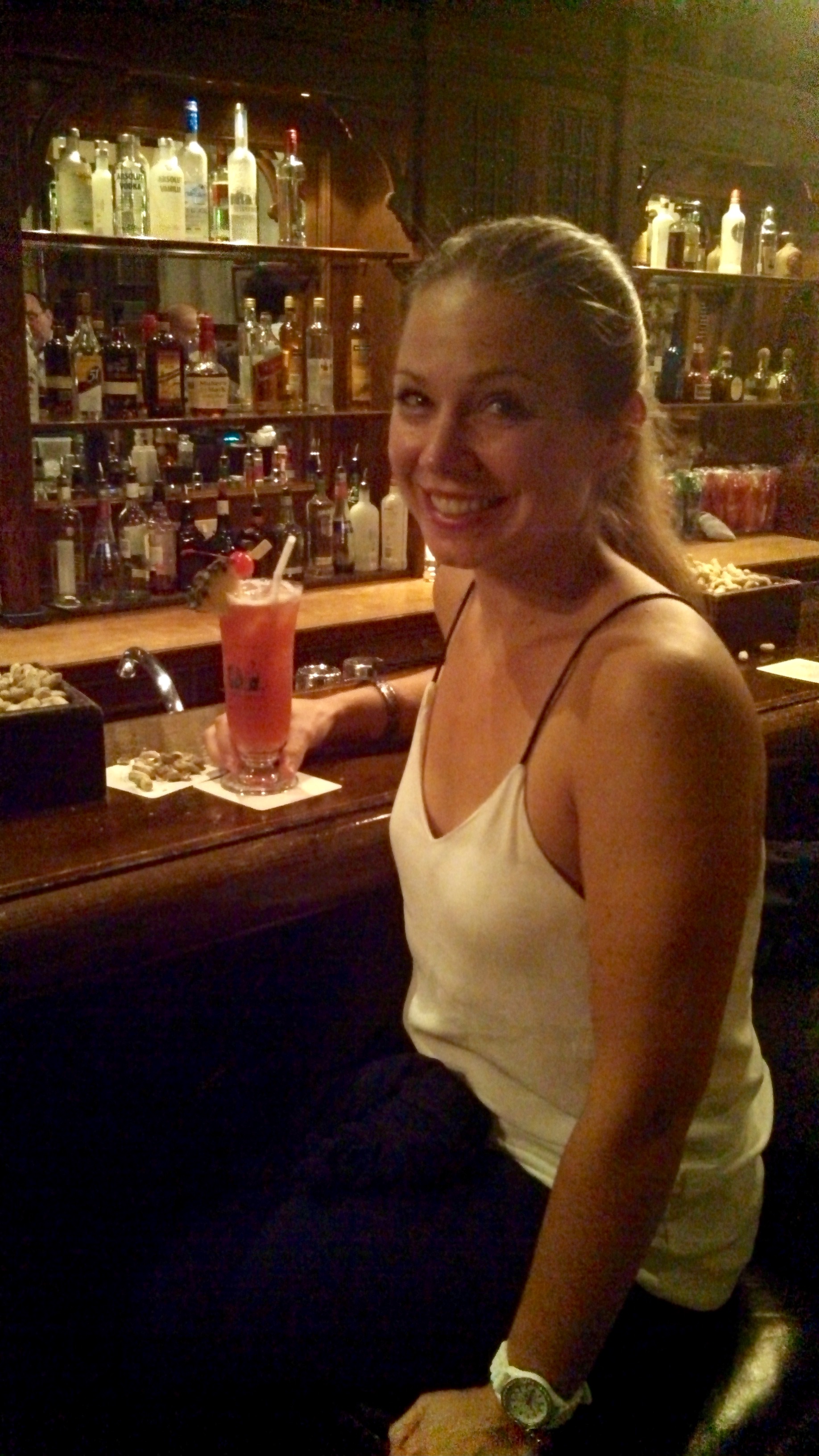 Enjoying an original Singapore Sling cocktail at the Raffles Hotel in Singapore