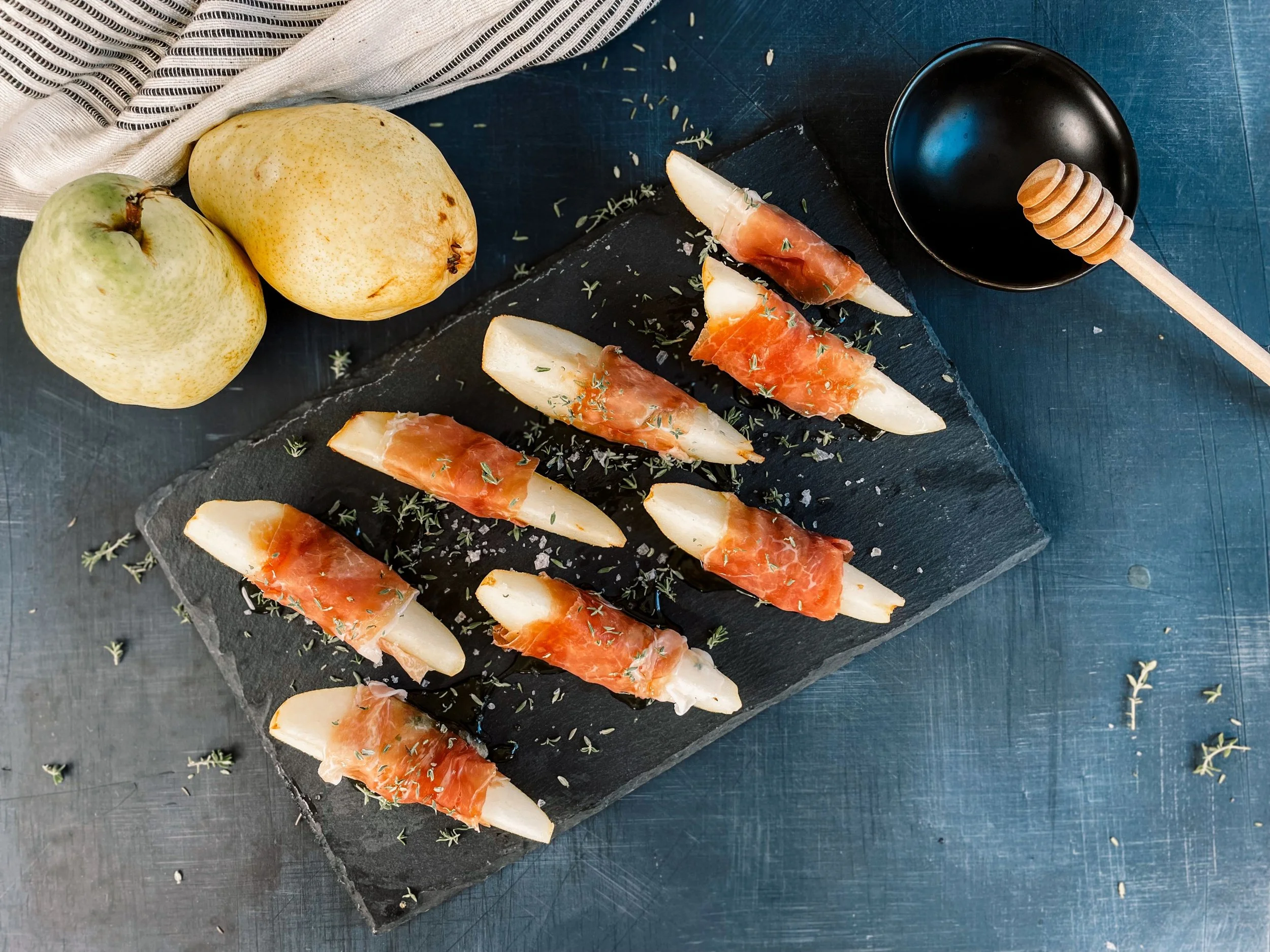 Prosciutto Wrapped Pears &amp; Honey