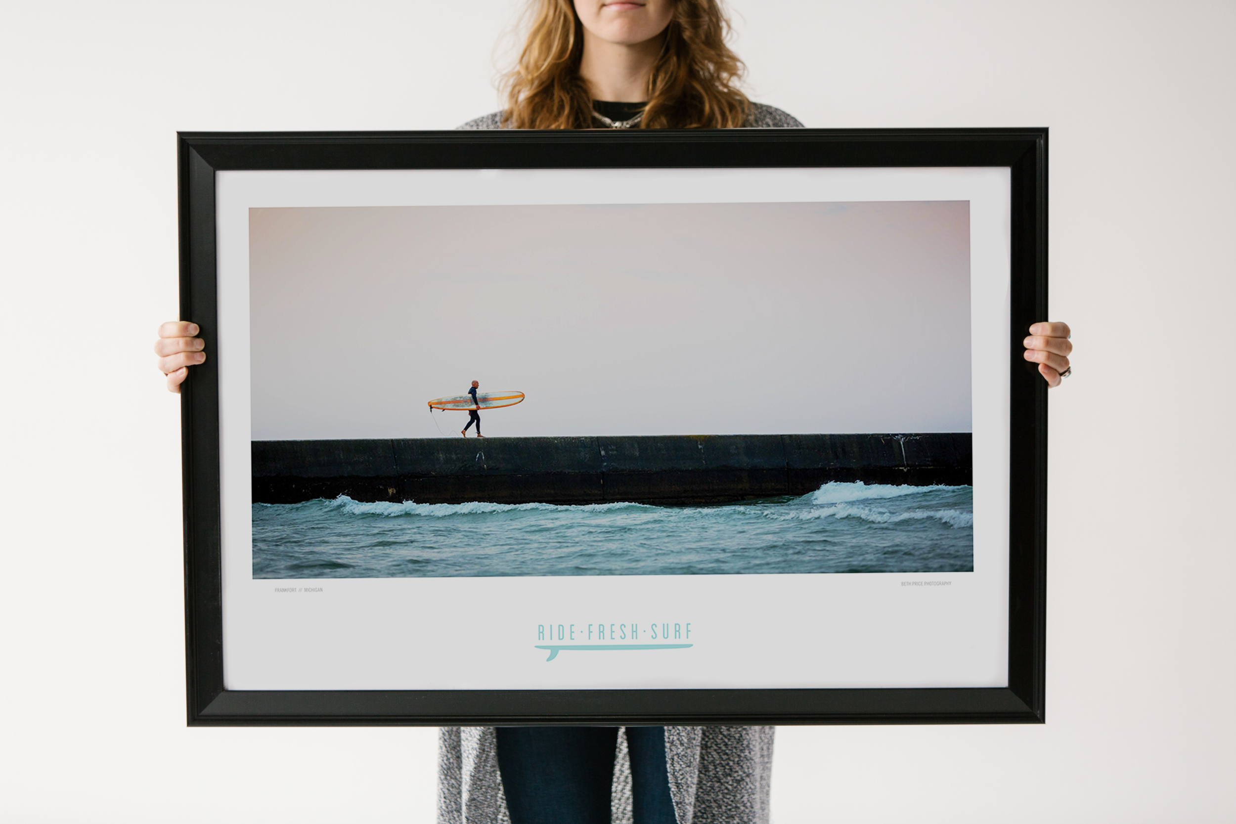 Ride Fresh Surf - Surfer on Pier Poster