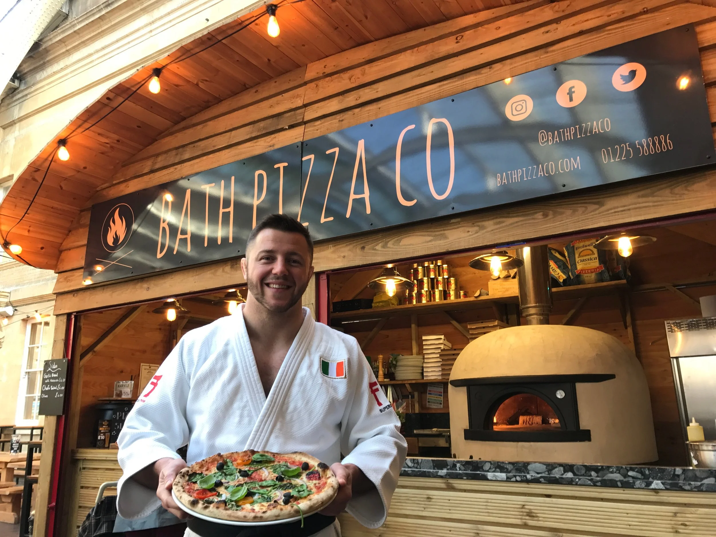 Ben Fletcher launches the Judoka pizza at Bath Pizza Co last summer