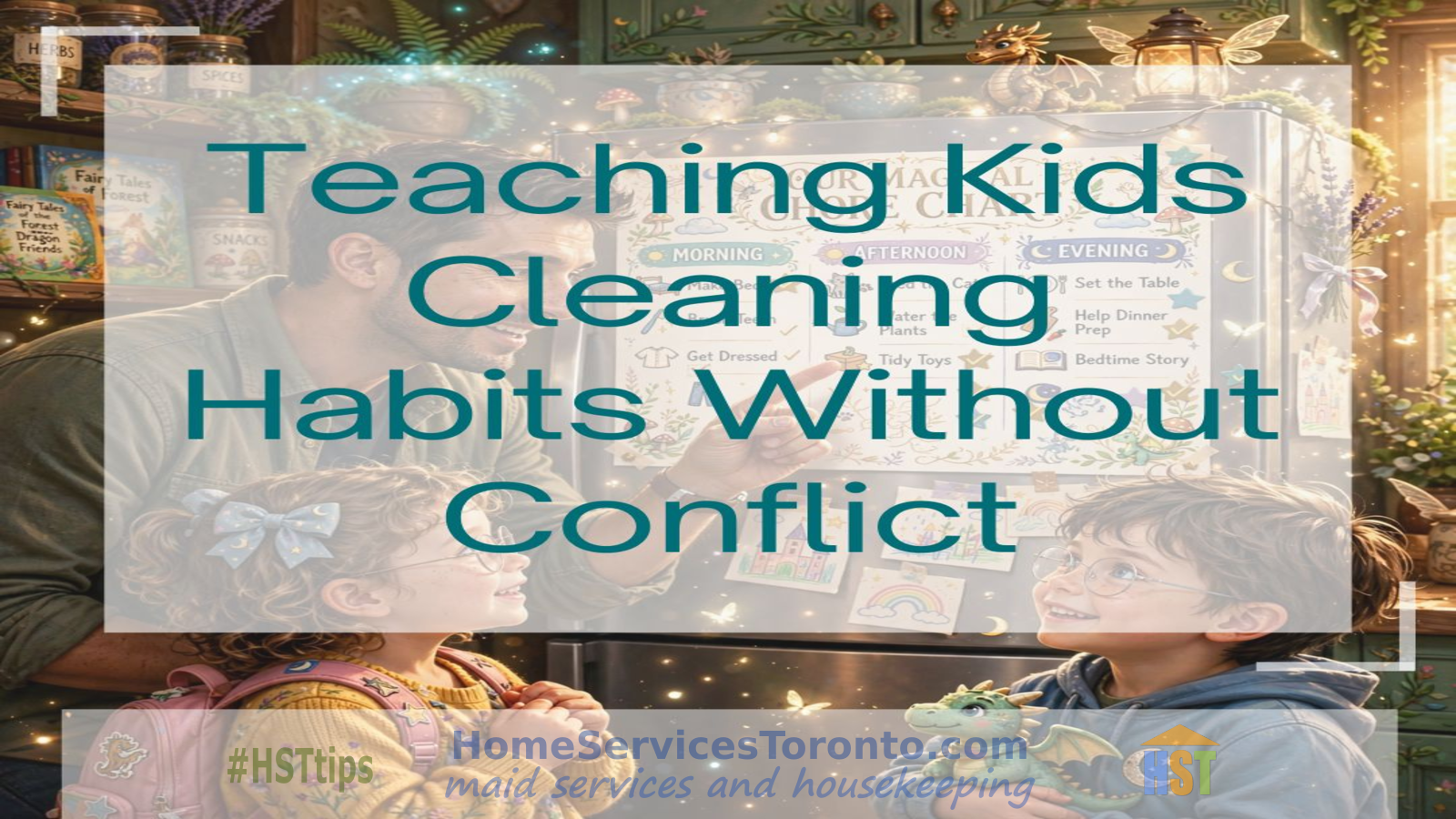 Parent and child happily cleaning together