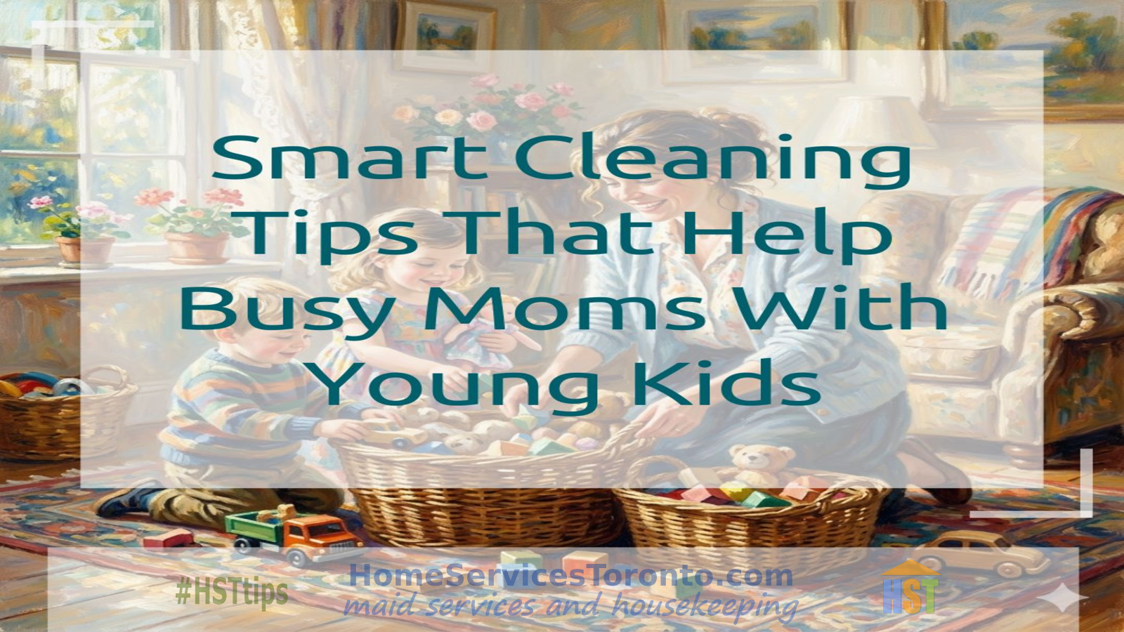 Busy mom cleaning with kids at home