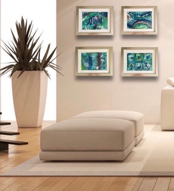 Excited to share the latest addition to my #etsy shop: MARK YOUR OWN DESTINY I, II, III, and IV - Madeline Sugerman - Encaustic Wax Painting Framed Art Wall Decor Contemporary Fine Art Abstract #blue #green #framed #entryway #contemporaryart #moderna