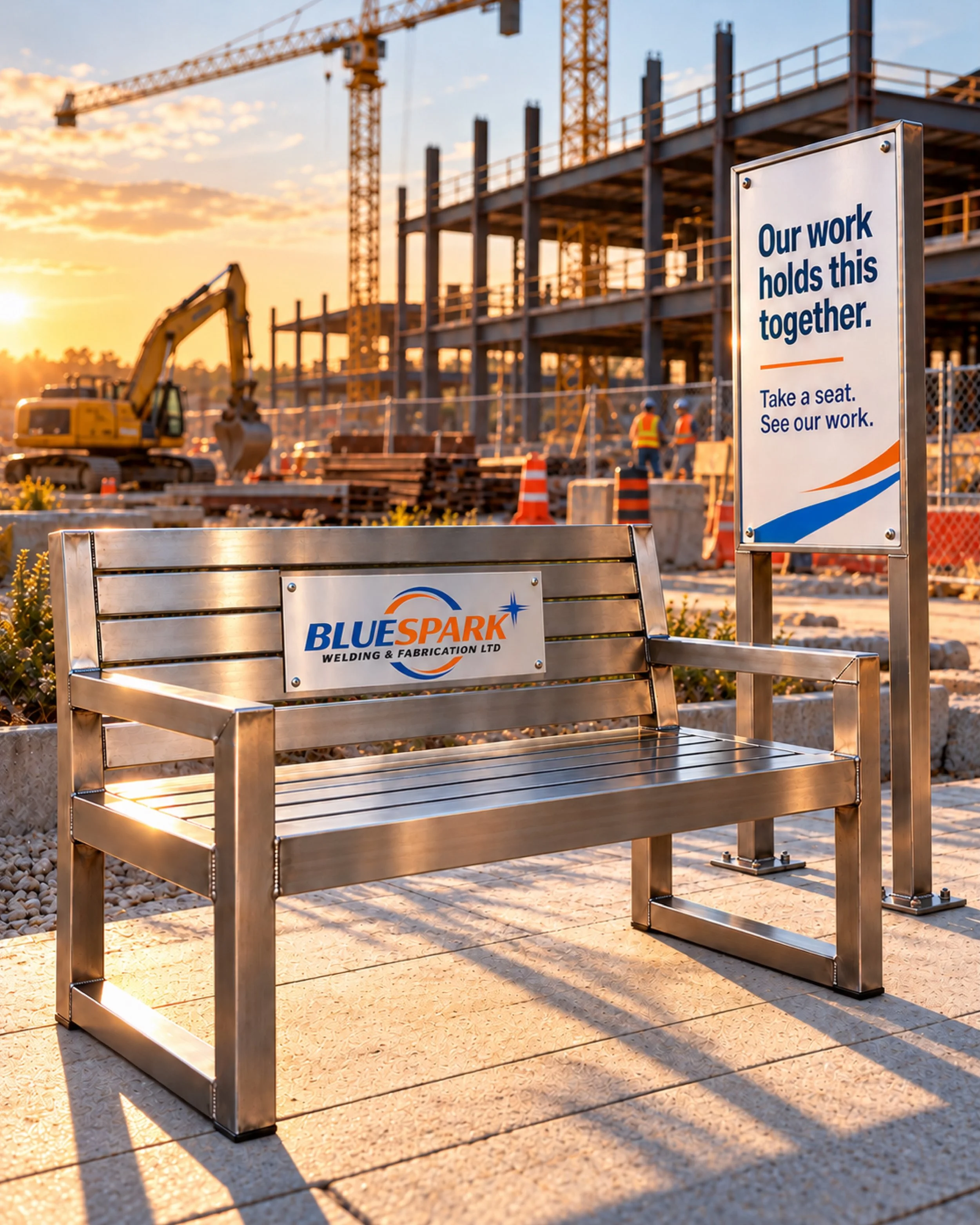Some brands tell you what they can do. Others show you.

A steel bench. A construction site. One simple message: Our work holds this together.

For BlueSpark Welding &amp; Fabrication, we imagined an advertisement people could actually experience.

I