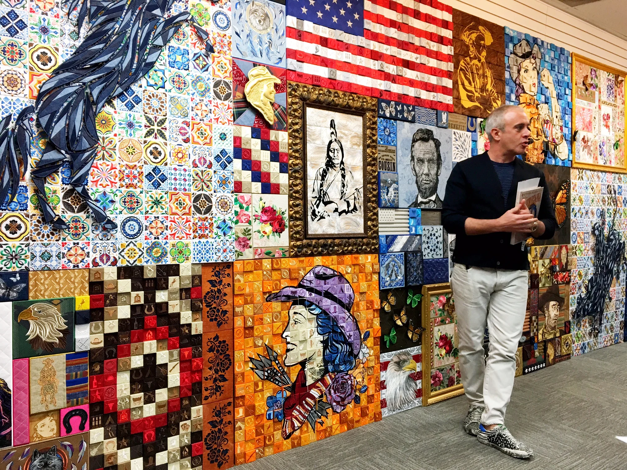 Artist Stephen Wilson in his studio after the April 11 unveiling of his brilliant Americana installation.