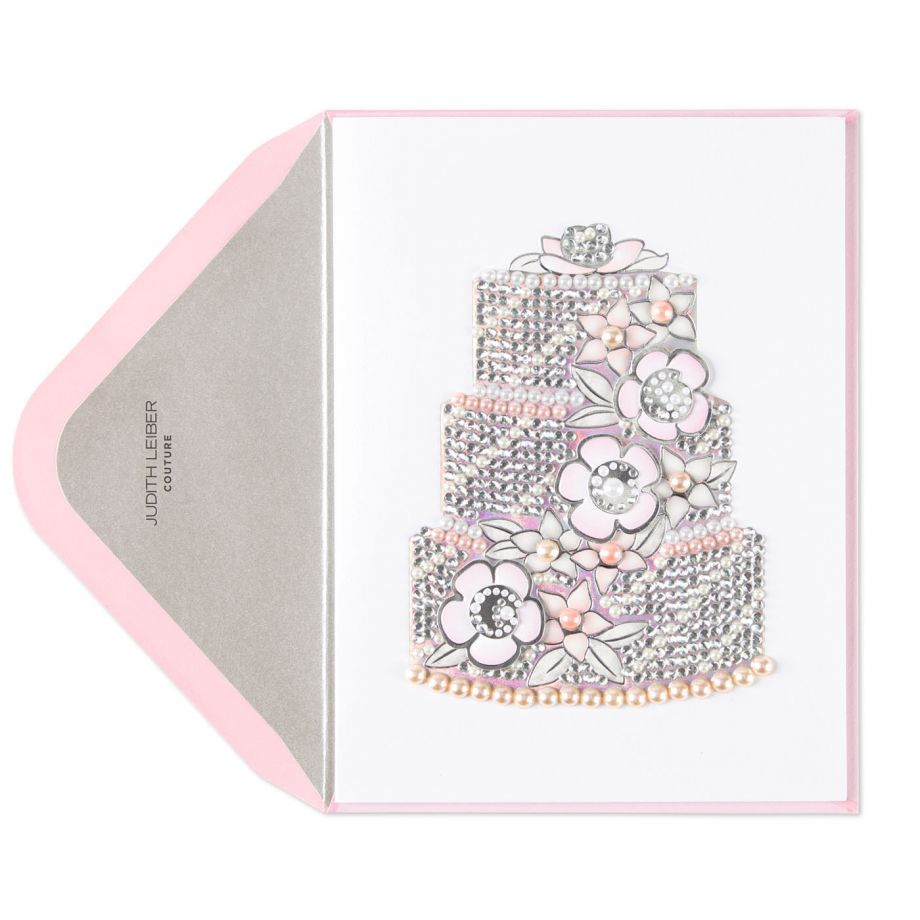 Pink pearl wedding cake card, $16.95.