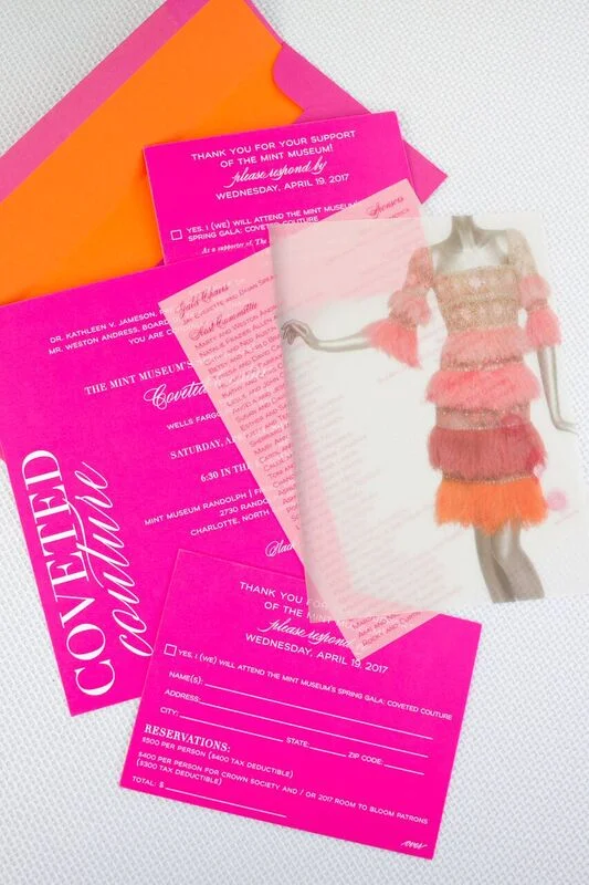 A colorful Valentino fall/winter 2007 cocktail dress was the design inspiration for the invitation and for every creative element of the gala. 