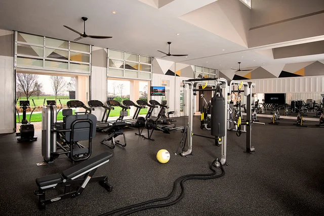 Afturburn is filled with the best new fitness gear available and has garage-style doors that can open to the outdoors on nice days. Photo courtesy of Trilogy Lake Norman.