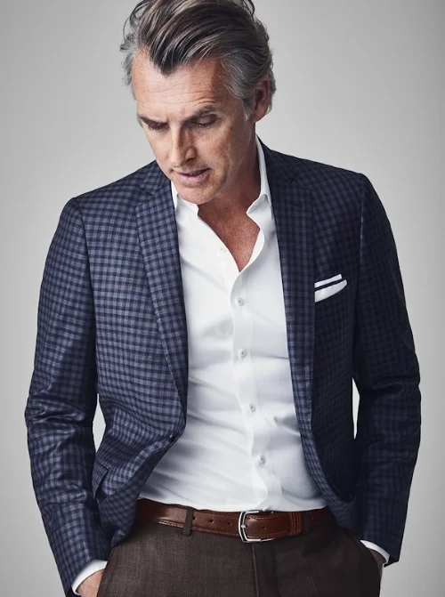 Italian-made multi-checked jacket in Storm Blue. $650. 