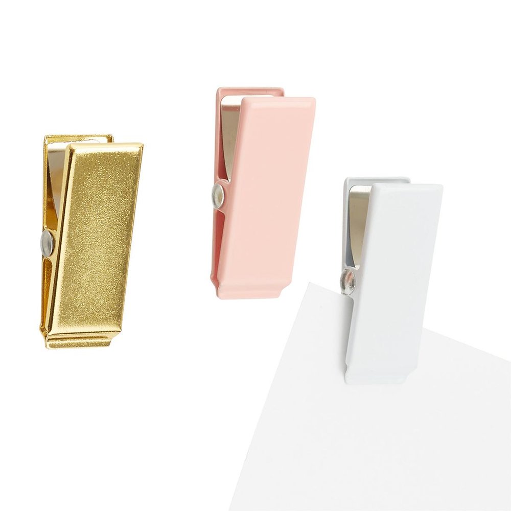  Gold, Blush and White Mini Clipper Magnets, Package Of 3, $1.99. Container Store 