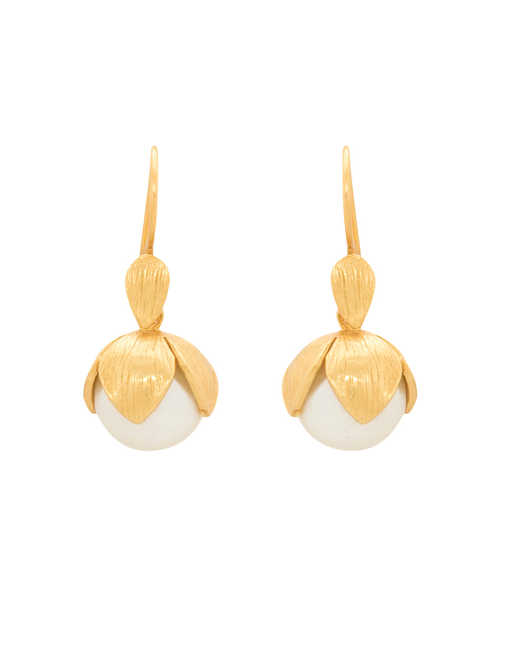   A piece of jewelry that catches the eye and adds interest to any outfit.  Julie Vos Penelope Gold Shell Pearl Earring, $148. 
