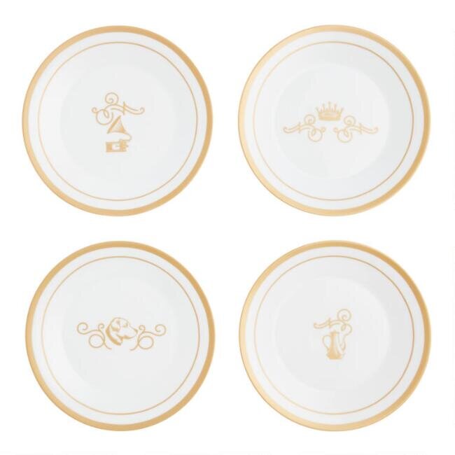 White and Gold Downton Abbey Plates, set of four, $29.99.