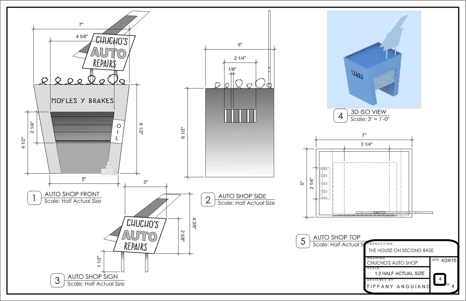 Auto Shop drafting plate for stop motion animation set 