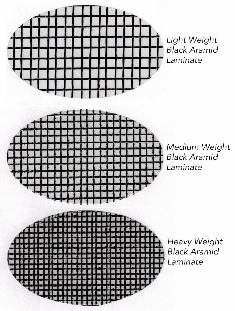 Three different weights of black aramid laminate made by Dimension Polyant for Tape-Drive sails. The lightweight material is used for small boats or light wind genoas. The medium weight laminate can be used for mainsails up to 45 feet, while the heavy material is used for heavy air jibs and offshore mainsails.