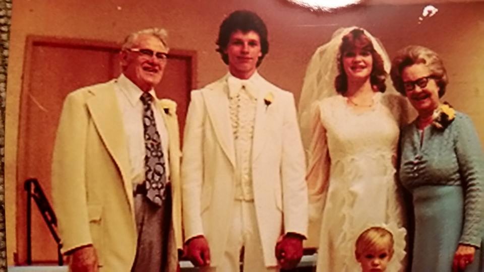  My great grandparents with my aunt and uncle at their wedding in 1977. 