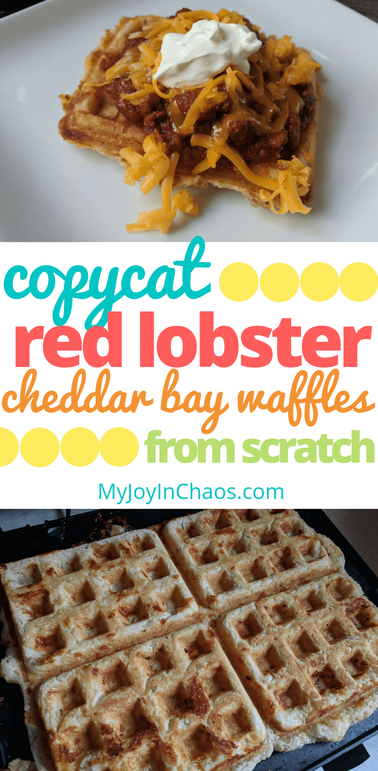 cheddar bay waffles topped with chili