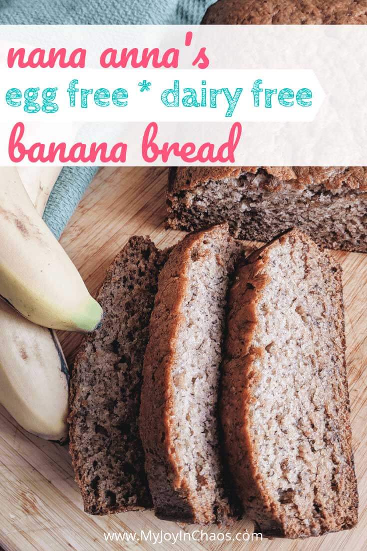  Homemade egg free, dairy free banana bread that stays moist and delicious for days! Perfect for snack, breakfast, or anytime! 