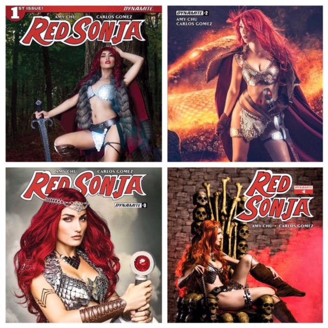 Call your local Comic Book Shop and make sure they order your favorite Cosplayer Covers or Collect them all!!! Bottom left, Tatiana Dekhtyar is avail in stores now! Bottom right, Kat Sheridan... have your local shop order Red Sonja 4 today!