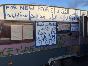 " Welcome Center". Source: Ronda Zelezny-Green This is a photo where new arrivals to the camp could come to receive items such as blankets and tents to help get settled.