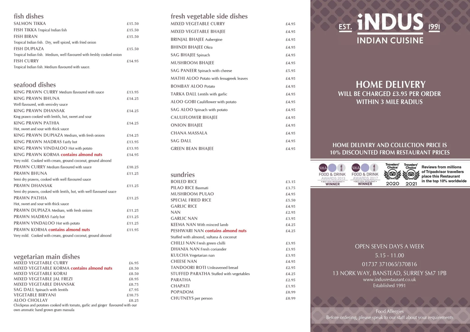 Indus takeaway menu page 2