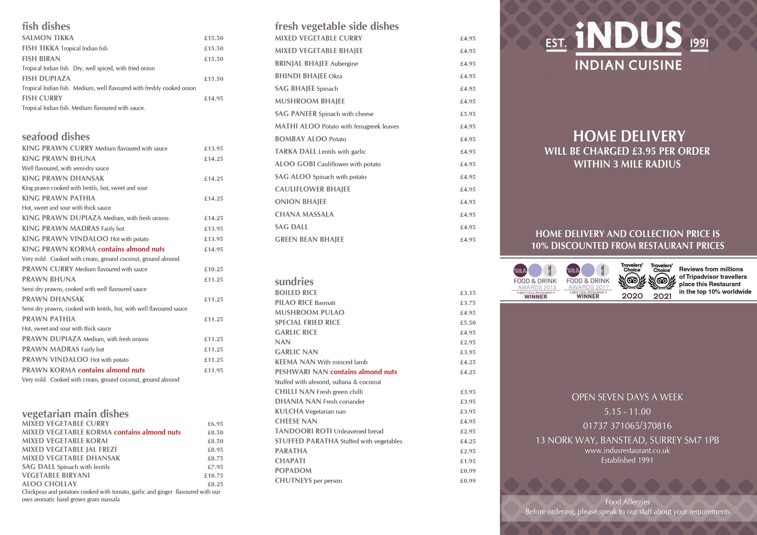 TAKEAWAY — Indus Restaurant