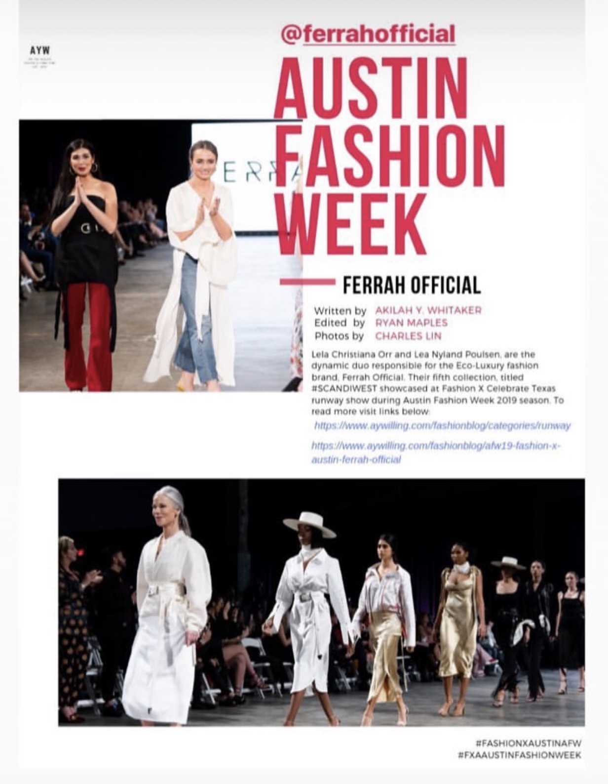 Recap on Austin Fashion Week, where collection V of Ferrah was showcased in February 2019.