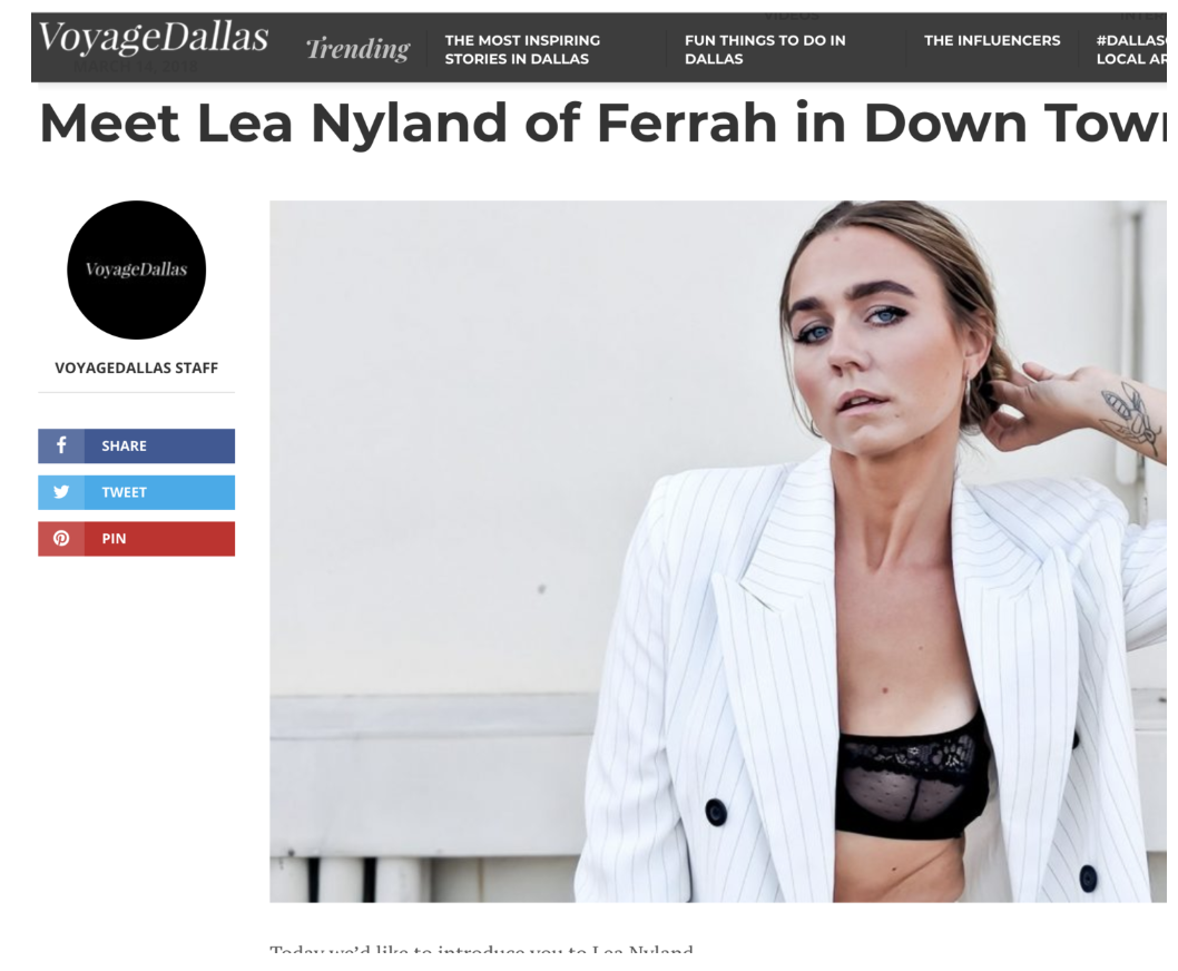 Interview in VoyageDallas.com, Lea Nyland talking about her work with Ferrah. 