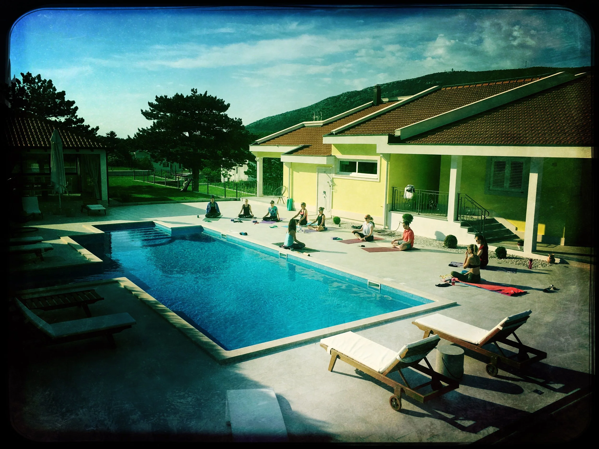 morning meditation by the pool