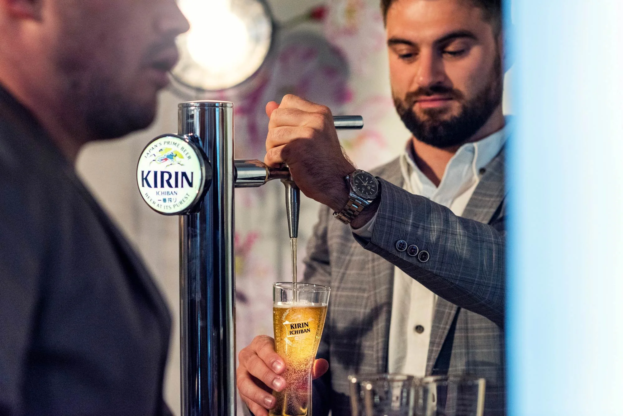 Kirin Ichiban beer being poured brand activation photography London