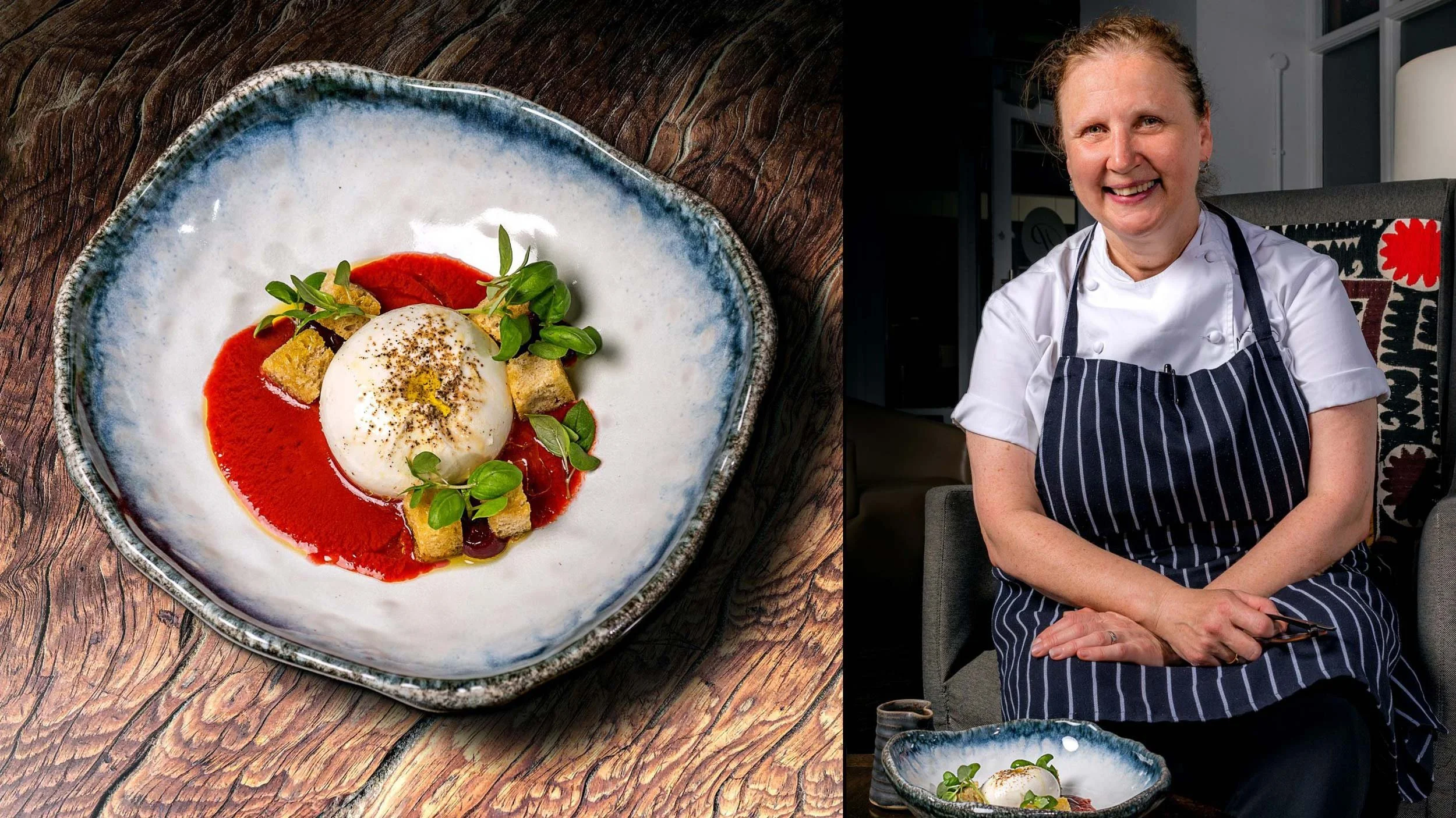 Angela Hartnett Chef Portrait with Burrata – London Event Photographer