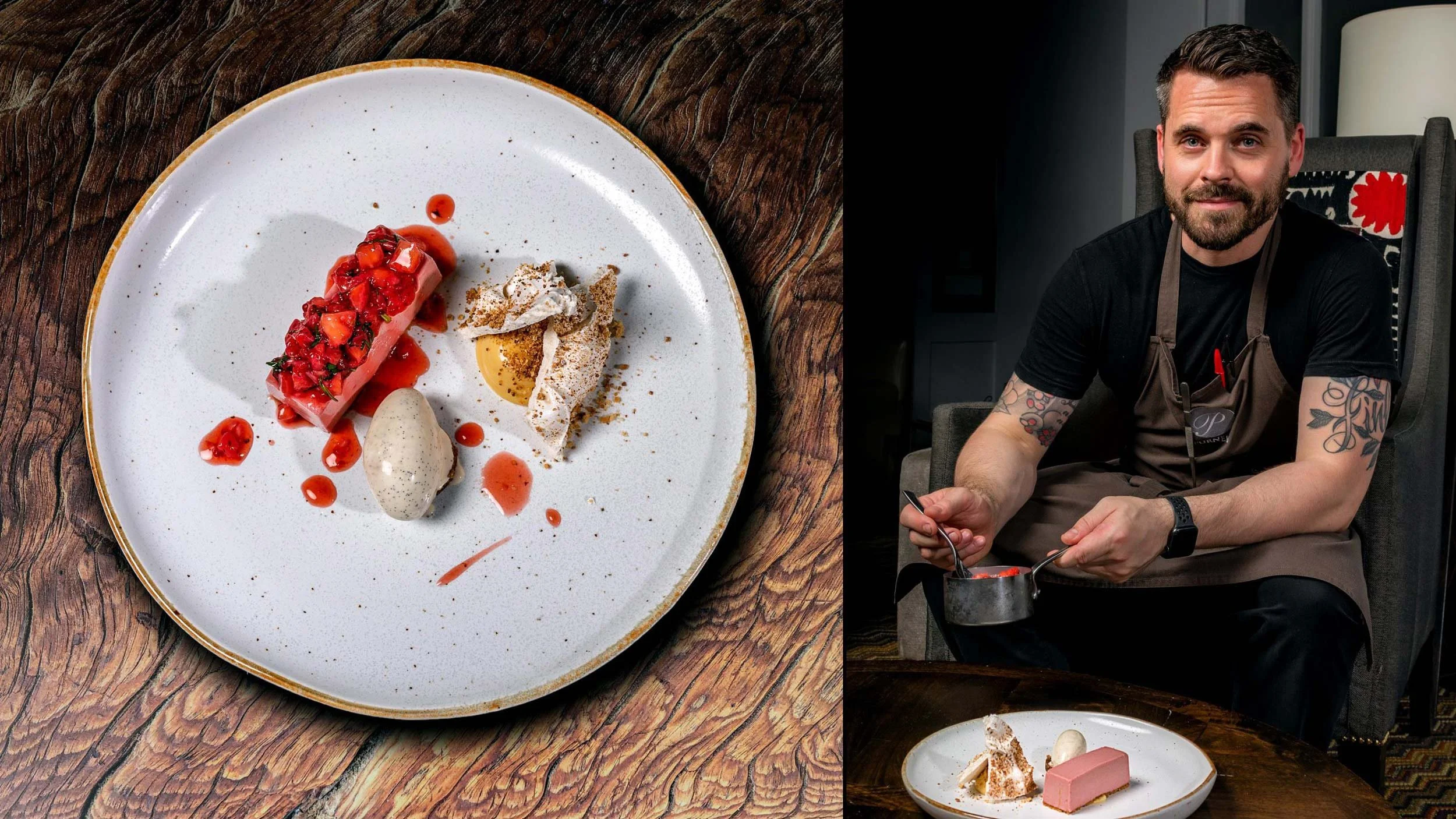 Luke Butcher Chef Portrait with Glazed Meat Dish – London Event Photographer