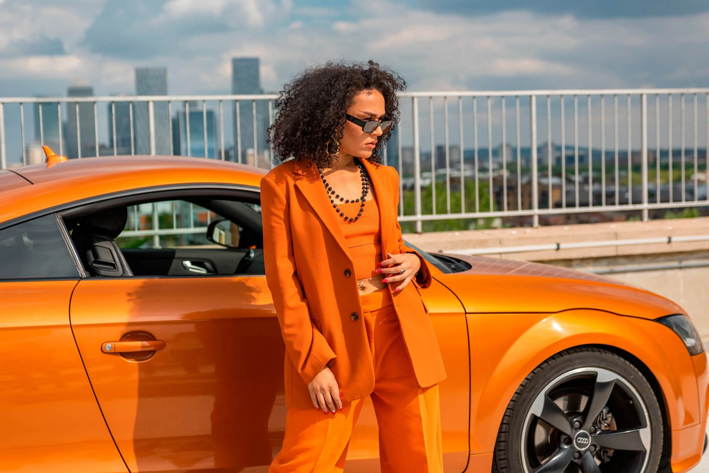 Turo Campaign – Woman with Orange Audi TT on London Rooftop – London Automotive Photographer