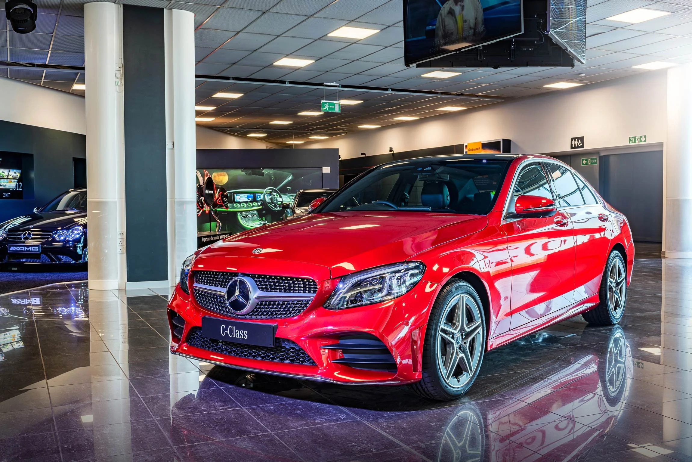 Mercedes C-Class Red Showroom Display – London Car Dealership Photographer