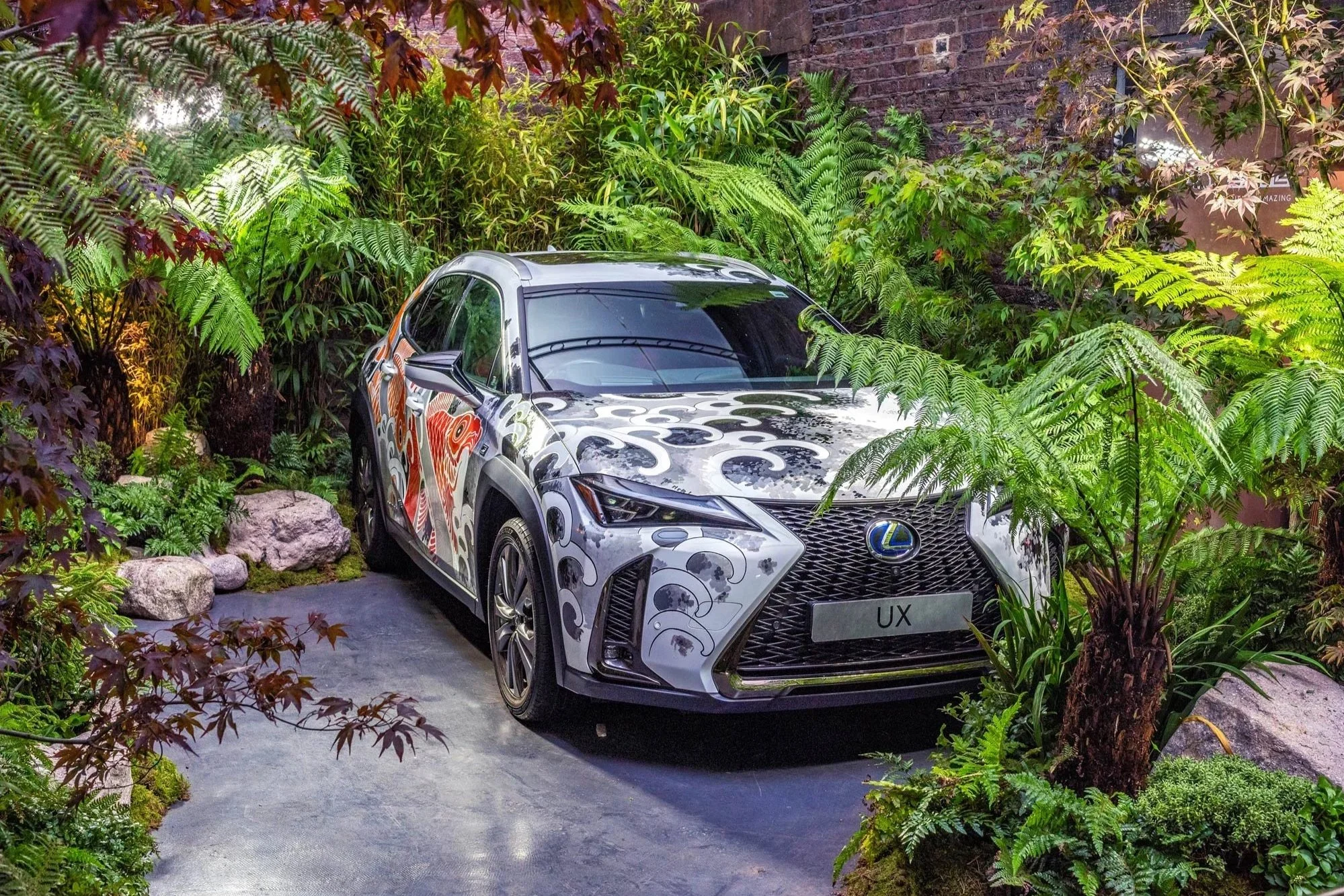 Lexus UX in the courtyard garden at the Takumi Townhouse brand activation in Covent Garden
