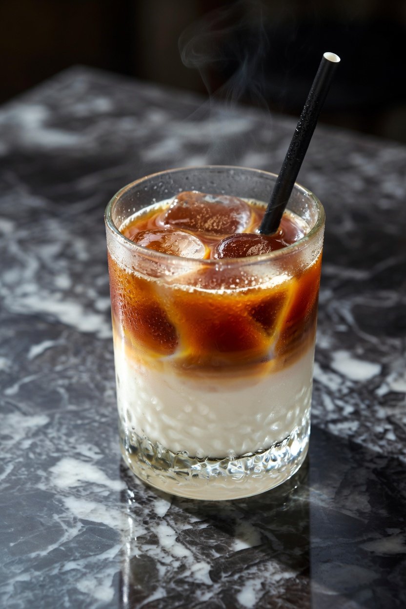 Iced Coffee on Marble Table at Lost Property Hotel Cafe – London Food Photography