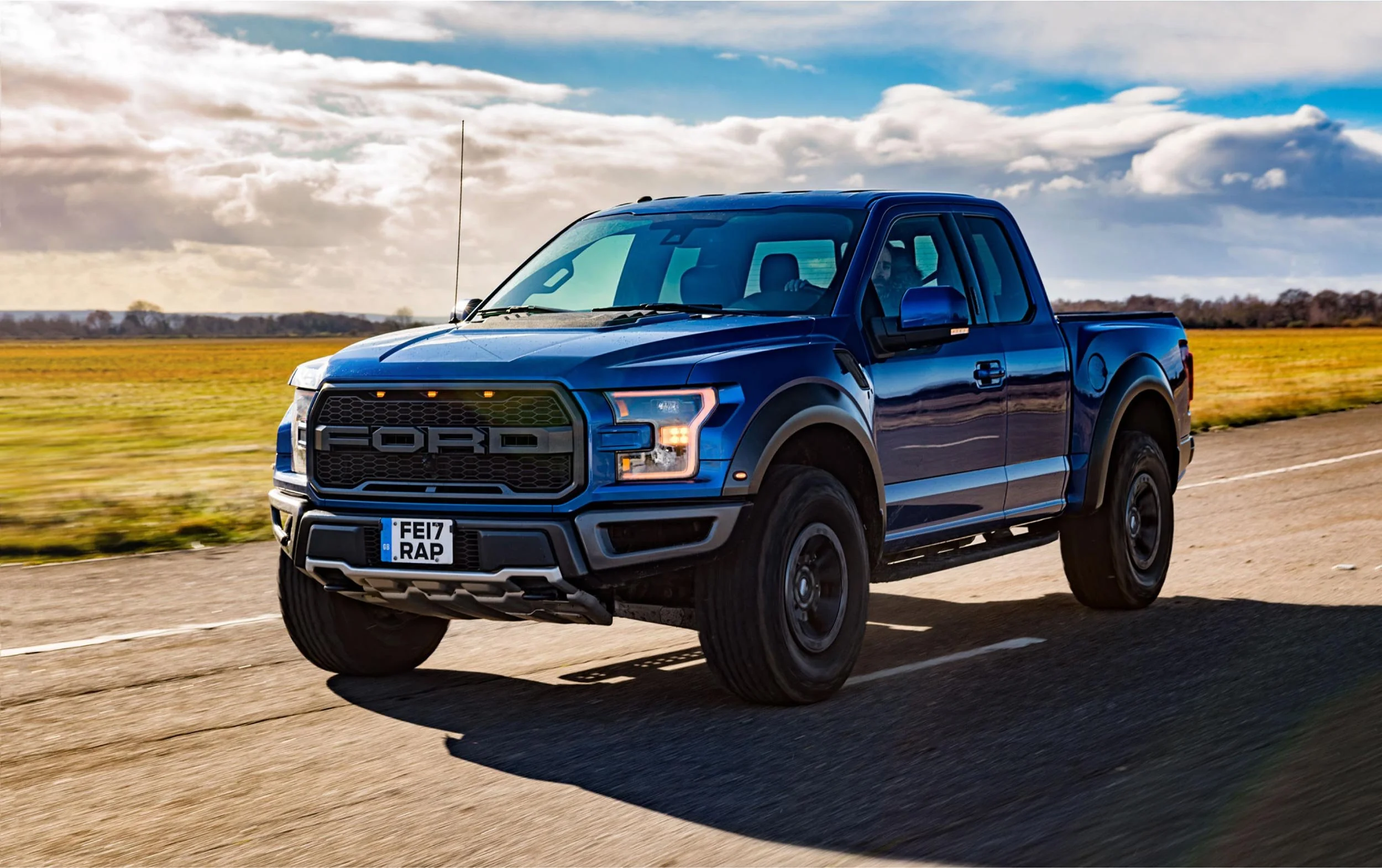 Ford Ranger Raptor driving at Abingdon Airfield during a Ford UK photography shoot.