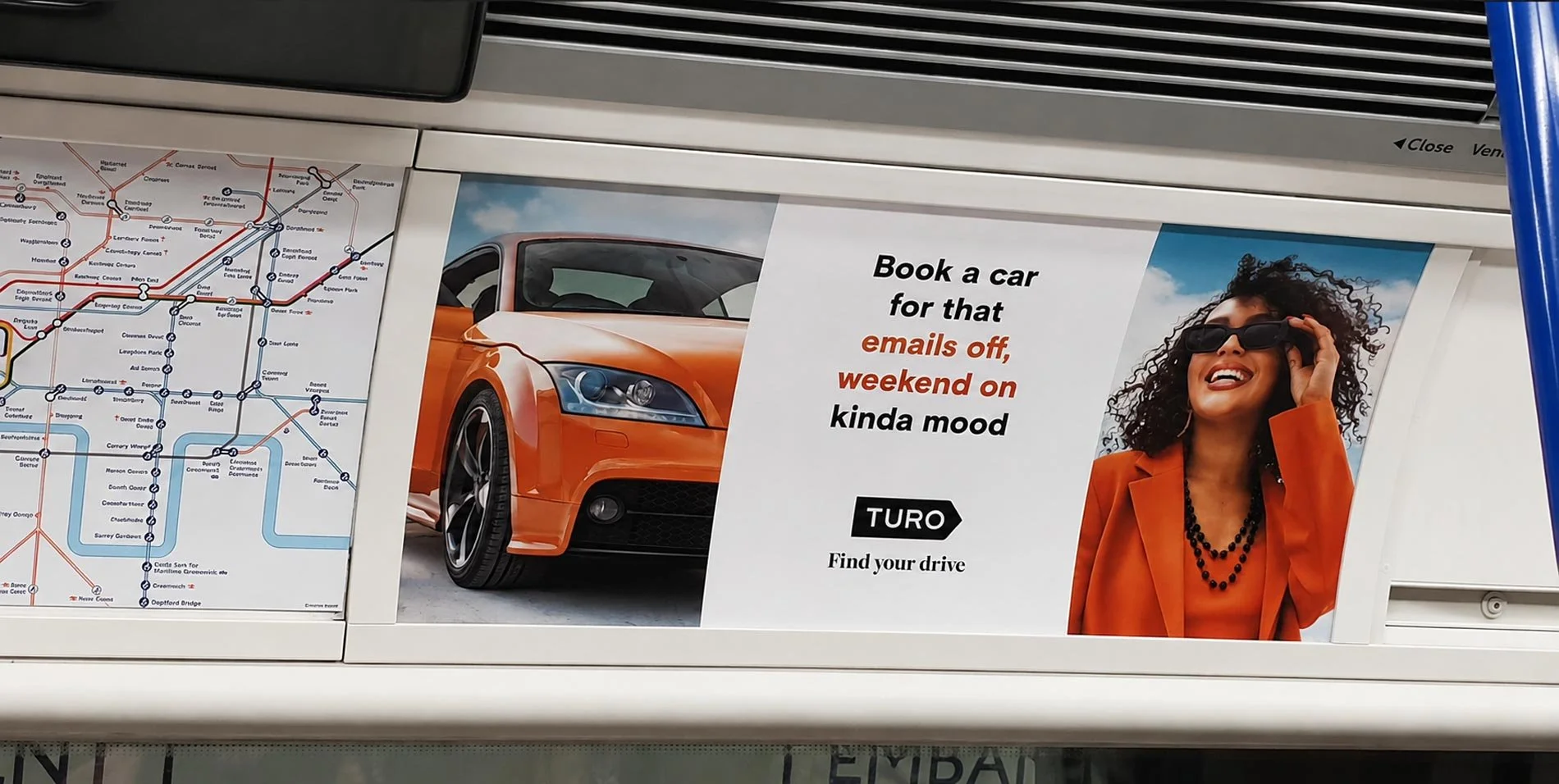 Turo out-of-home advertising campaign on the London Underground
