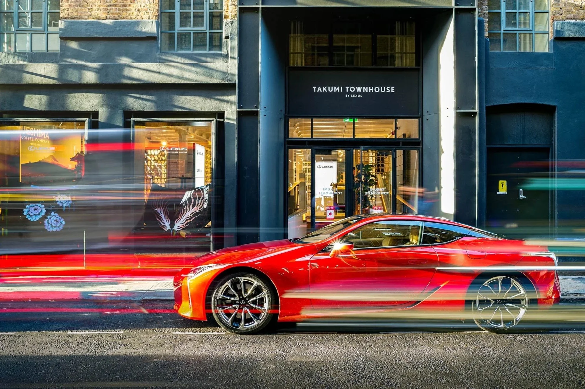 Night automotive brand activation photography in London
