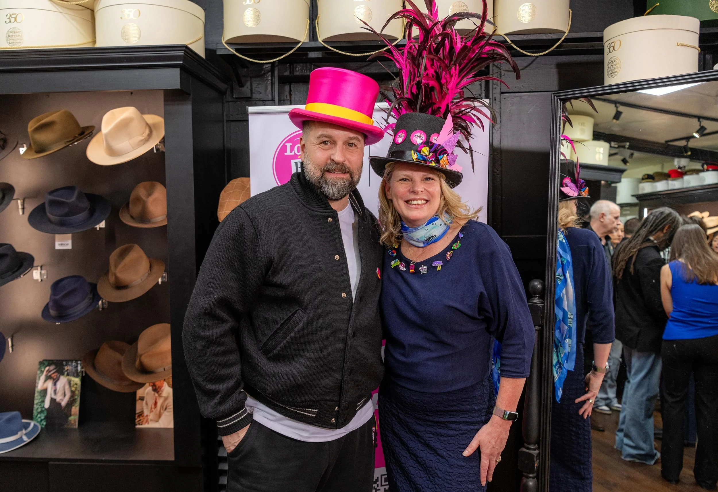 Alfie Boe OBE and Clare Grogan at the Brain Tumour Research Wear A Hat Day event at Lock & Co. Hatters in London.